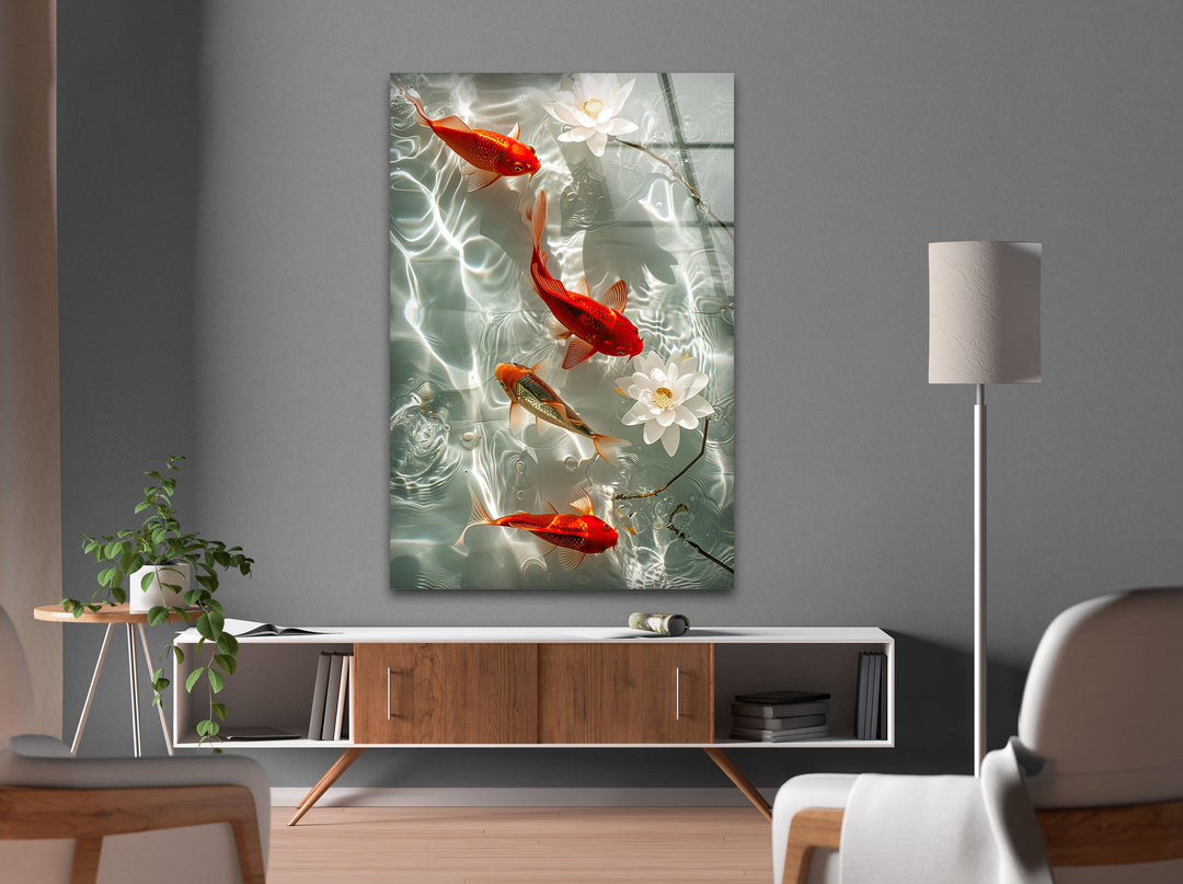 Orange Koi Fishes Glass Wall Art stained glass wall art, stained glass wall decor
