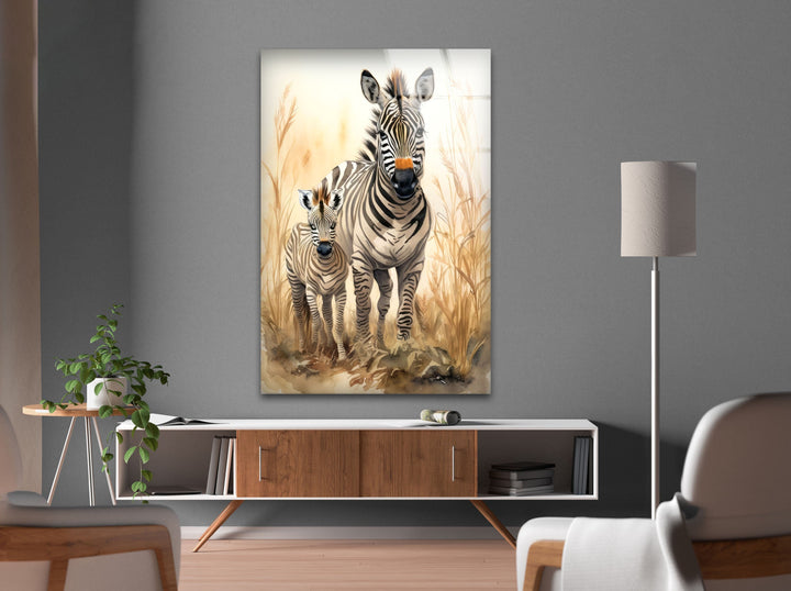 Zebra Family Glass Wall Art large glass photo prints, glass wall photos
