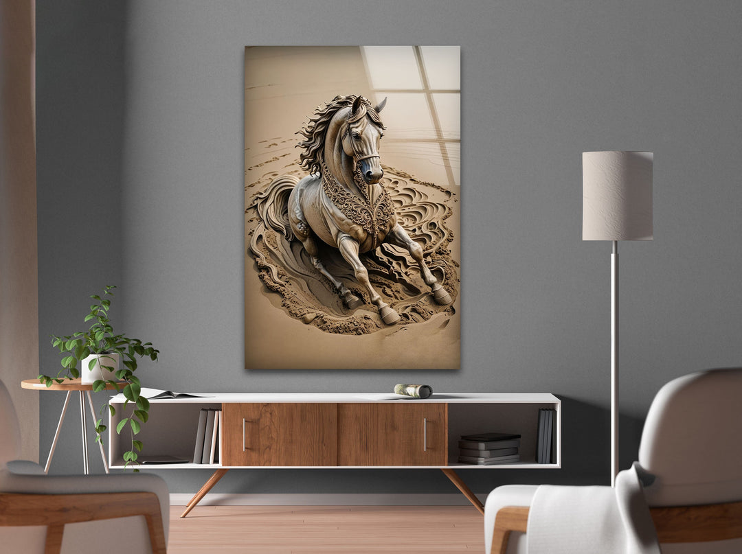 Desert Horse Glass Wall Art print picture on glass, Tempered Glass Wall Art
