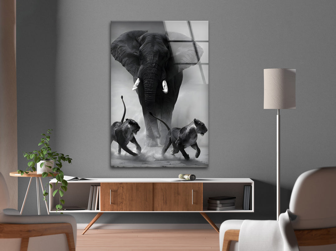 Untamed Strength - Black and White Wildlife Glass Wall Art
