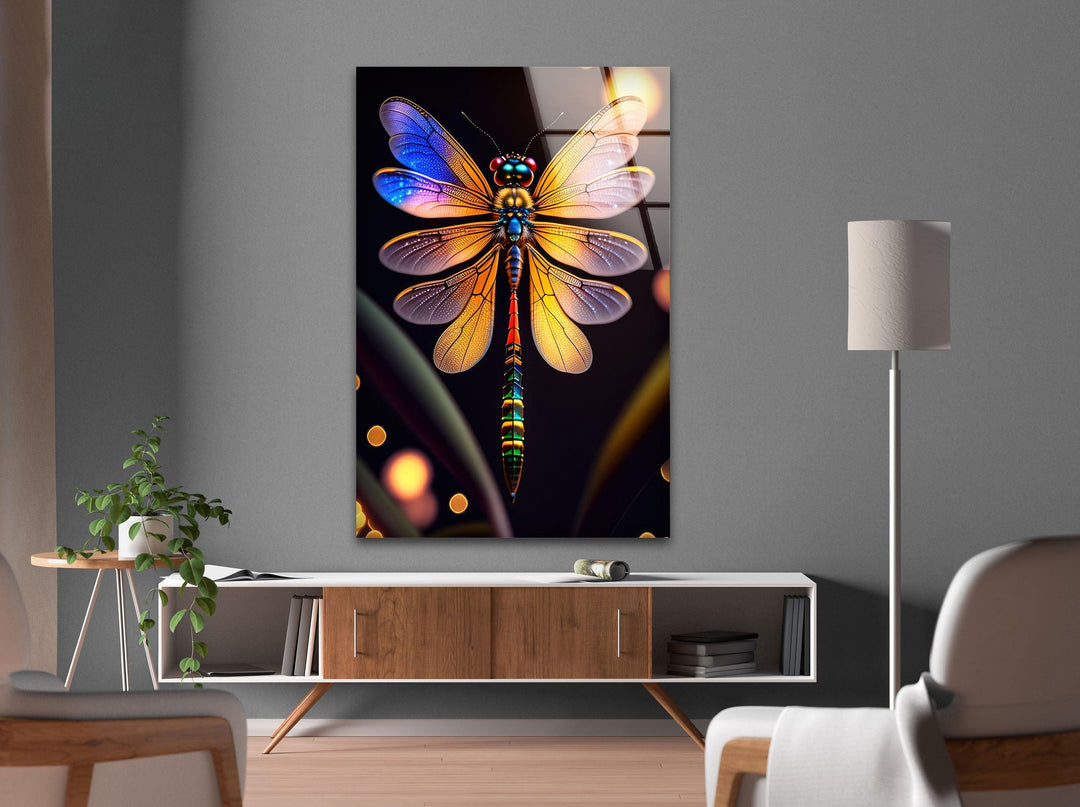 Vivid Colored Dragonfly Glass Wall Art large glass photo prints, glass wall photos
