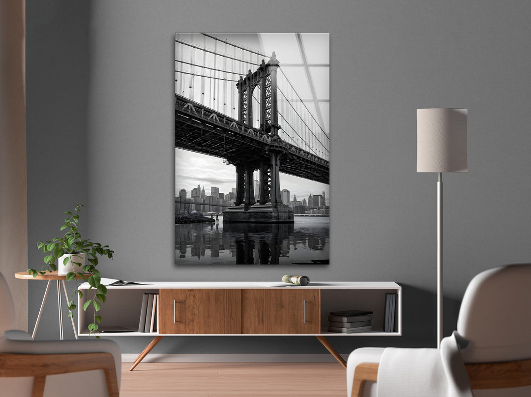 Elegant New York bridge wall decor in black and white for modern interiors.
