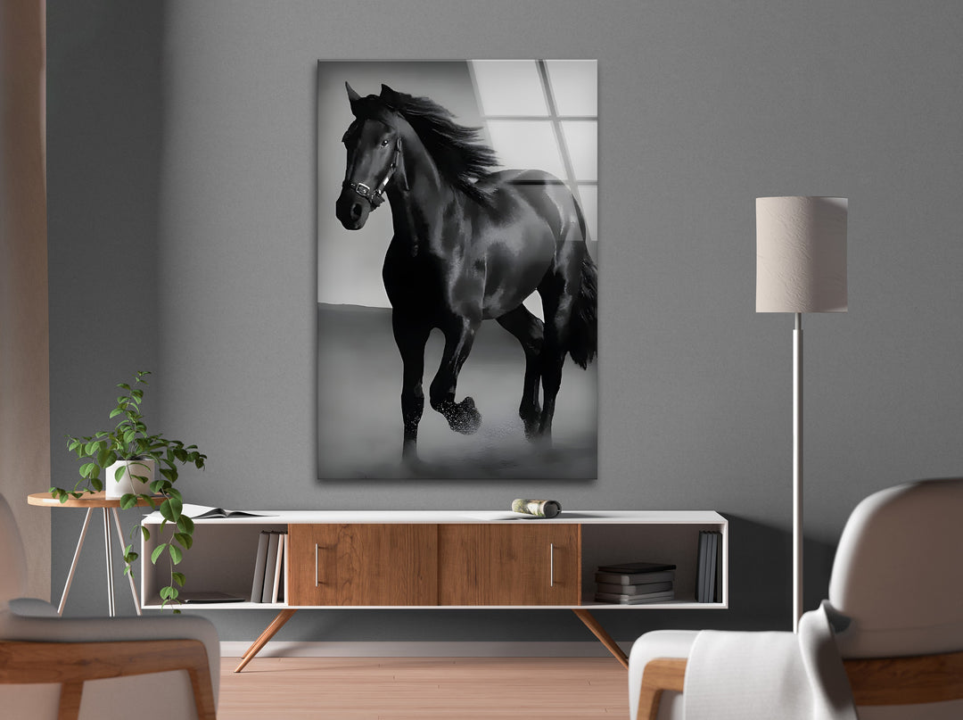 Majestic Black Stallion – Black & White Horse Photography Wall Art