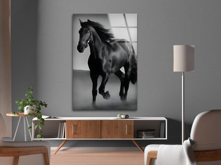 Majestic Black Stallion – Black & White Horse Photography Wall Art