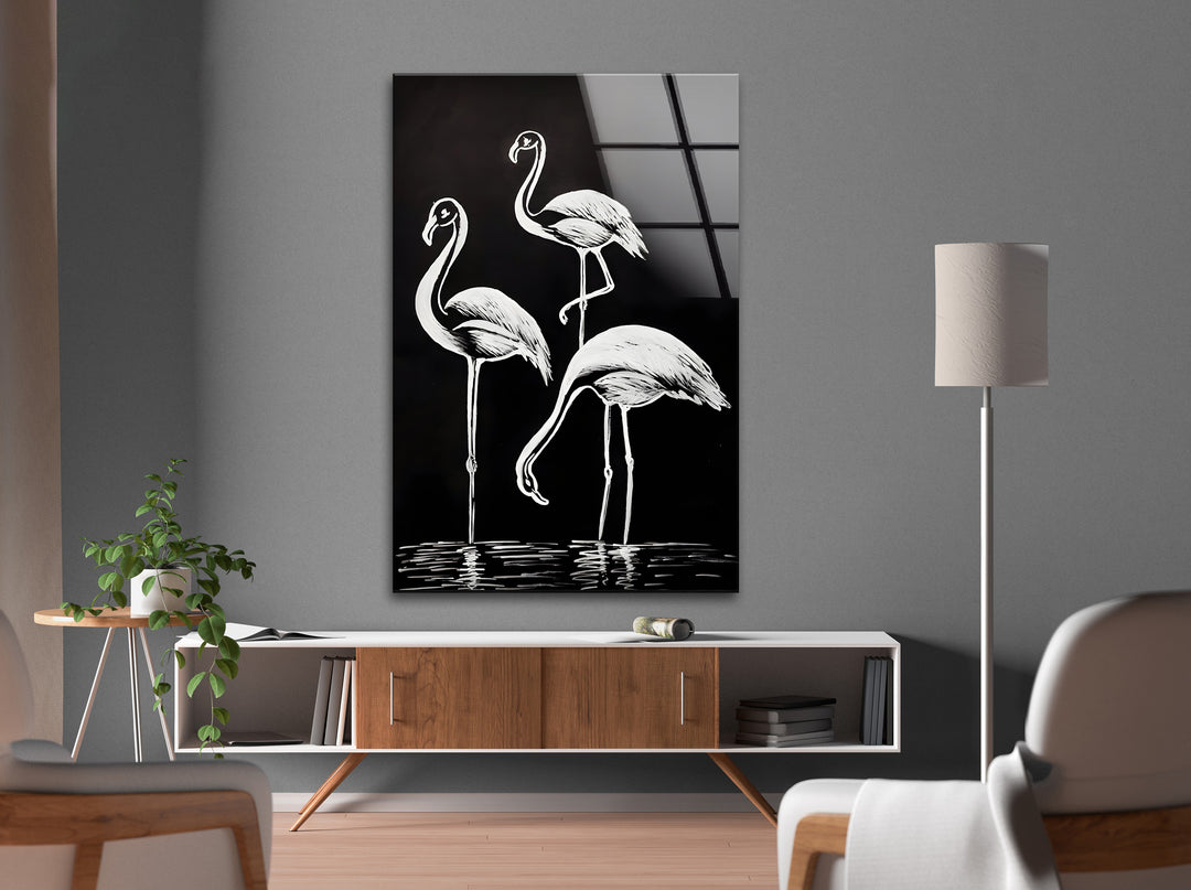 Elegant Flamingos – Black & White Minimalist Wall Art