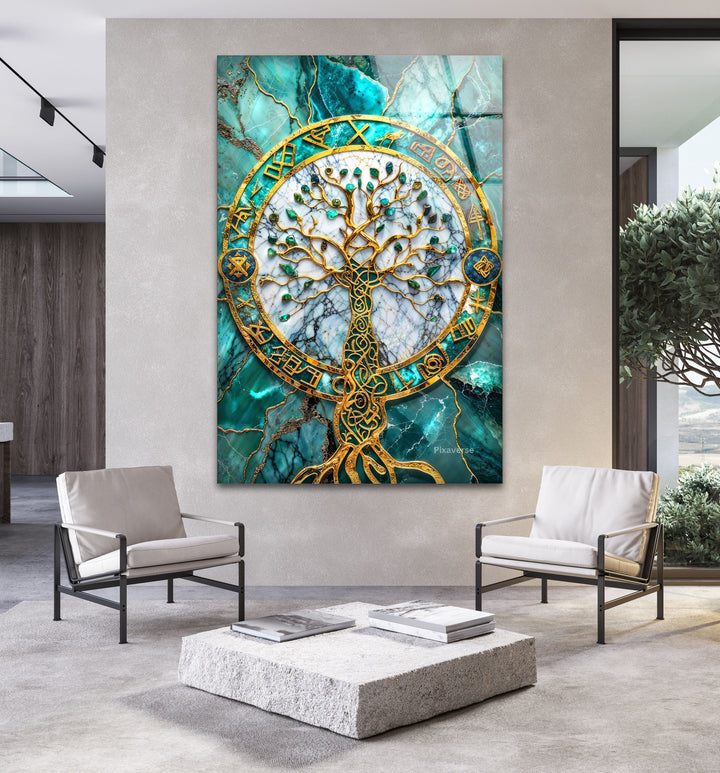 Emerald Design Tree Glass Wall Art glass art painting, glass art for the Wall
