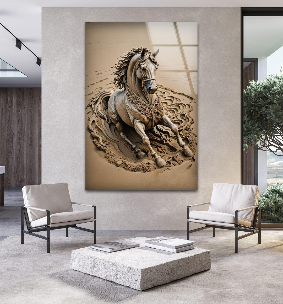 Desert Horse Glass Wall Art custom glass pictures, glass art prints
