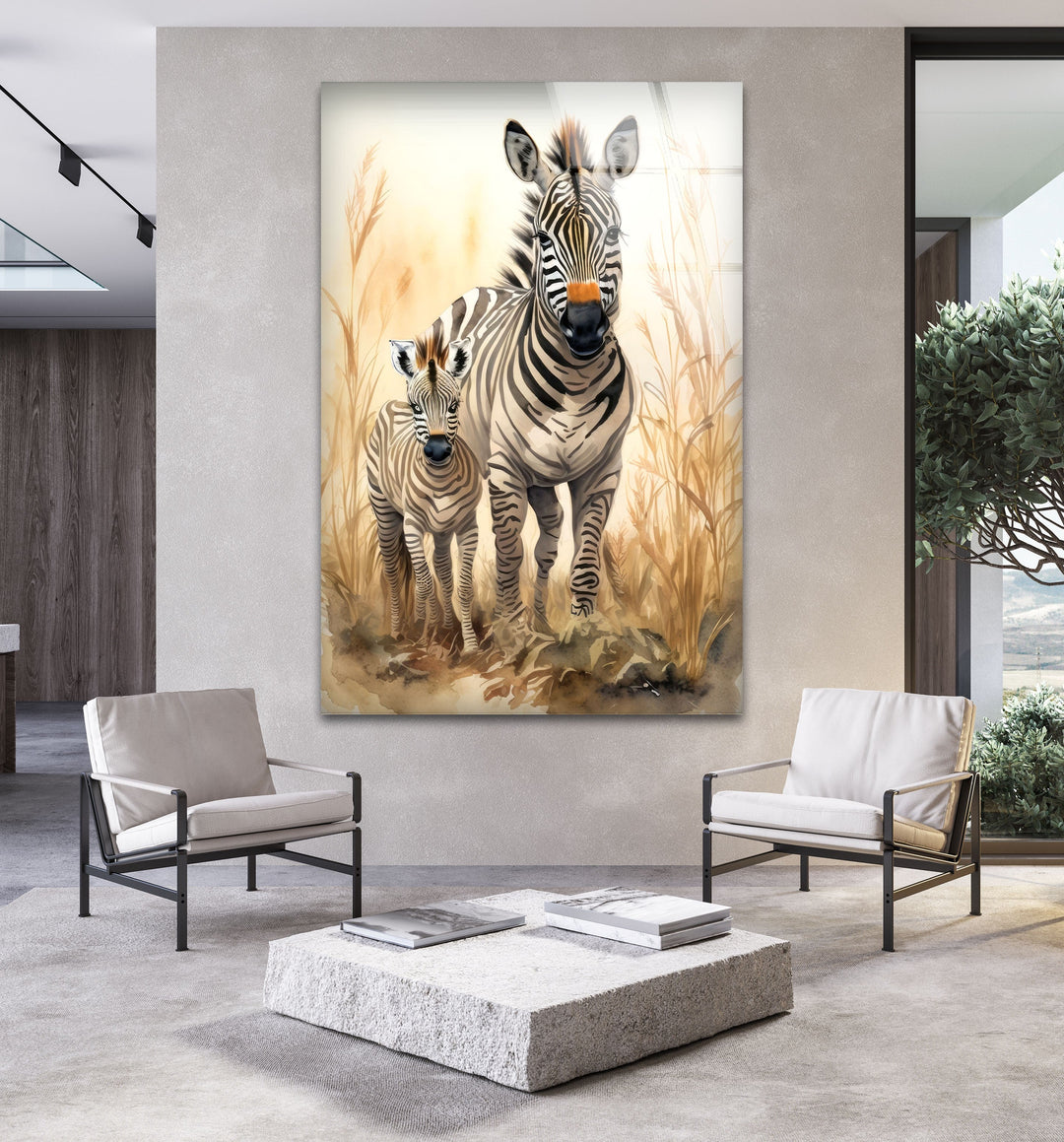 Zebra Family Glass Wall Art custom glass photo prints, large glass prints
