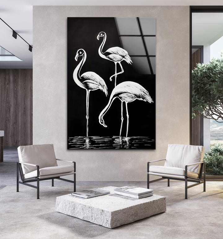 Elegant Flamingos – Black & White Minimalist Wall Art