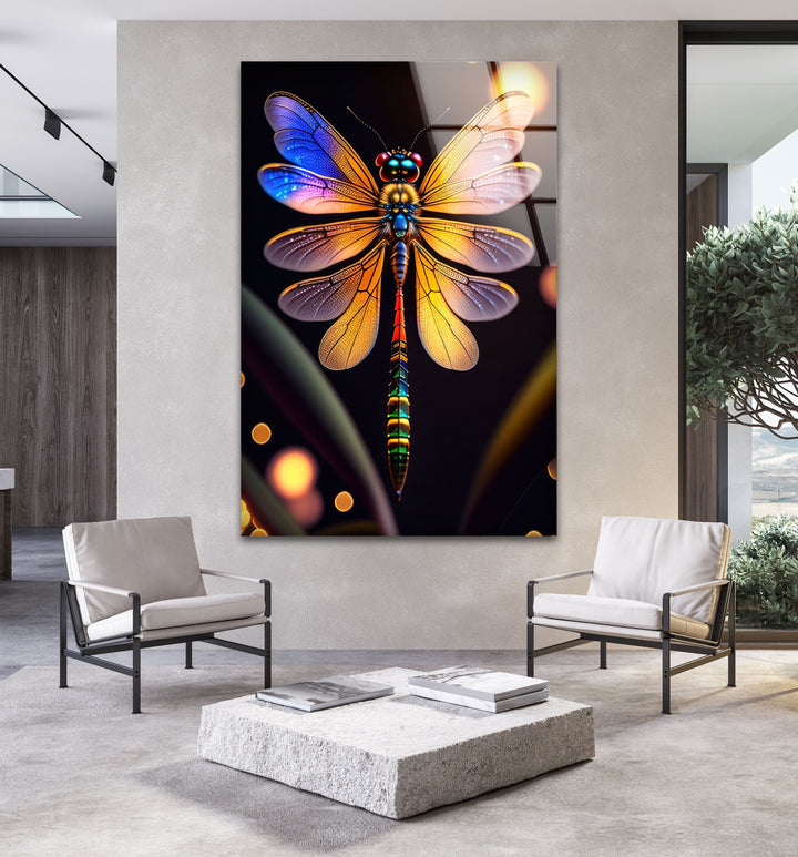 Vivid Colored Dragonfly Glass Wall Art Glass Printing Wall Art, Print photos on glass
