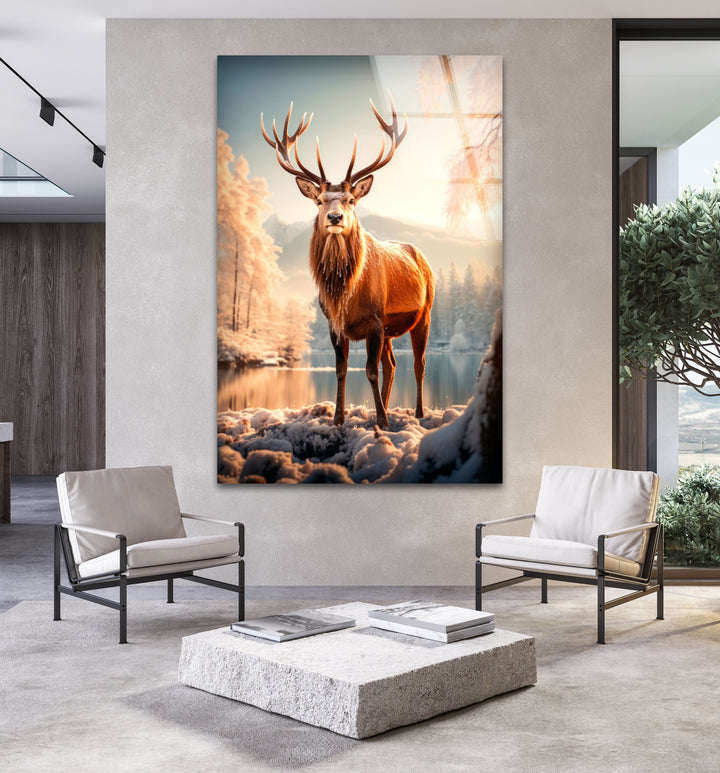 Snowy Dear Glass Wall Art large glass photo prints, glass wall photos
