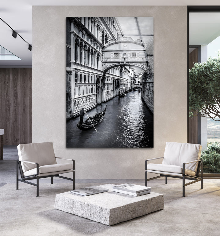 Venice Gondola Ride – Black & White Bridge of Sighs Wall Art