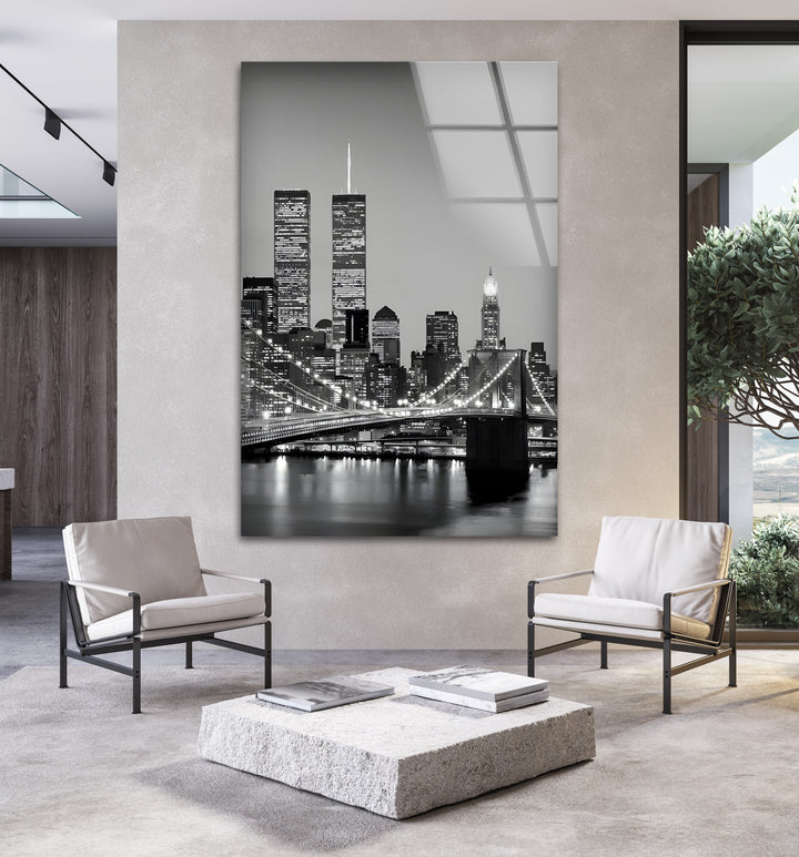 Brooklyn Bridge & Manhattan Skyline – Black & White Cityscape Wall Art