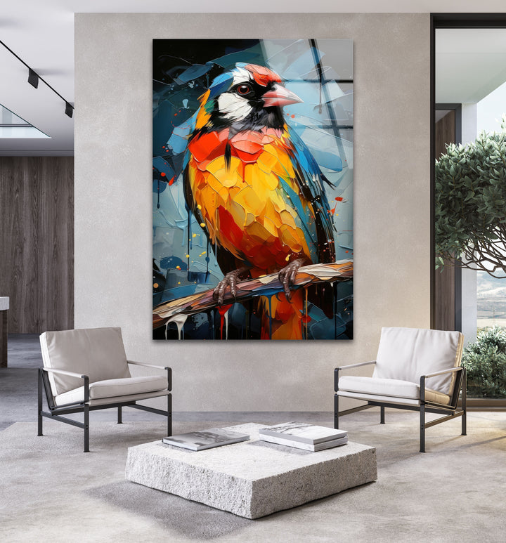 Colorful Bird Painting Glass Wall Art glass pictures for Wall, glass prints wall art