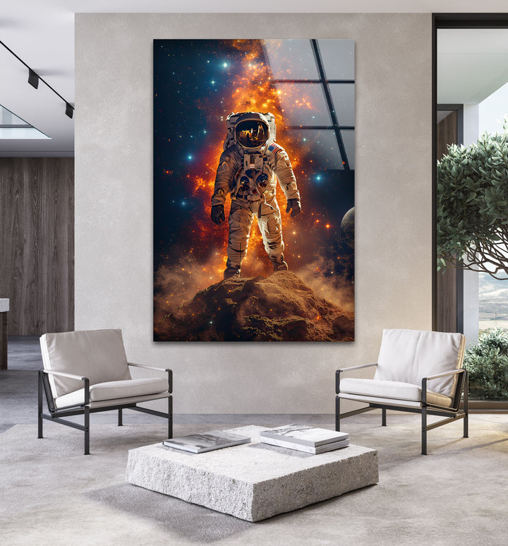 Astronaut on the Moon Glass Wall Art, picture on glass wall art, photos printed on glass