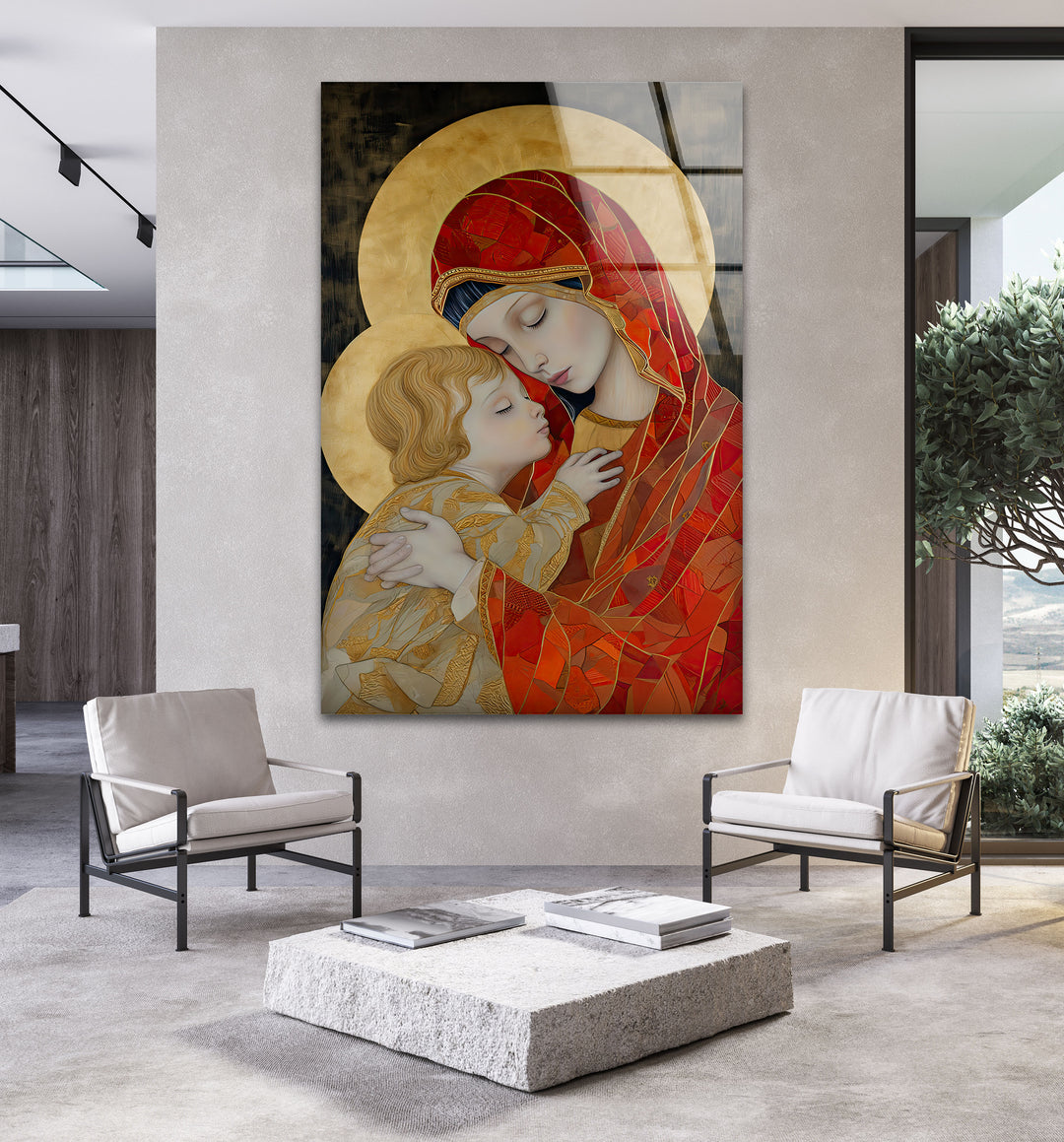 Lady and Jesus Modern Glass Wall Art Decor