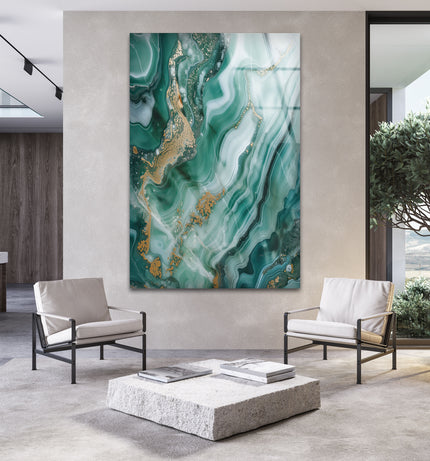 A Green and Gold Marble Glass Wall Art