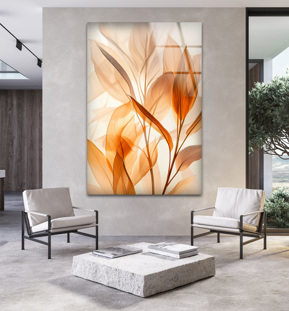 Watercolor Orange Leaves Glass Wall Art,  glass wall decor, glass wall art decor