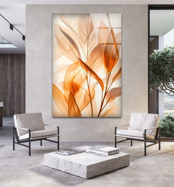 Watercolor Orange Leaves Glass Wall Art,  glass wall decor, glass wall art decor