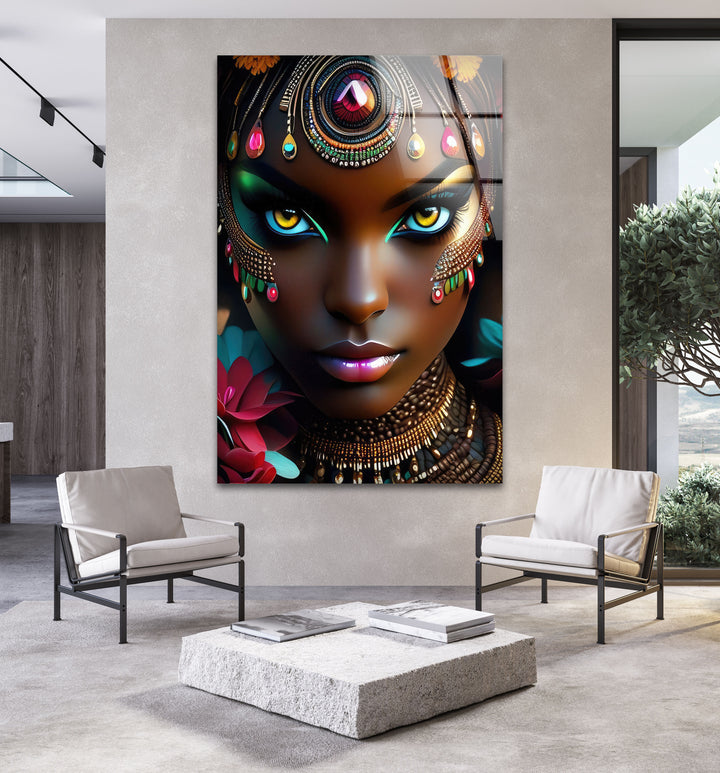 African Black Woman Tempered Glass Wall Art - MyPhotoStation