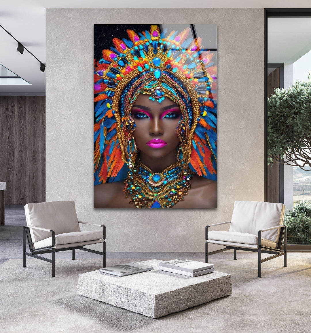 Colorful African Portrait Glass Wall Art