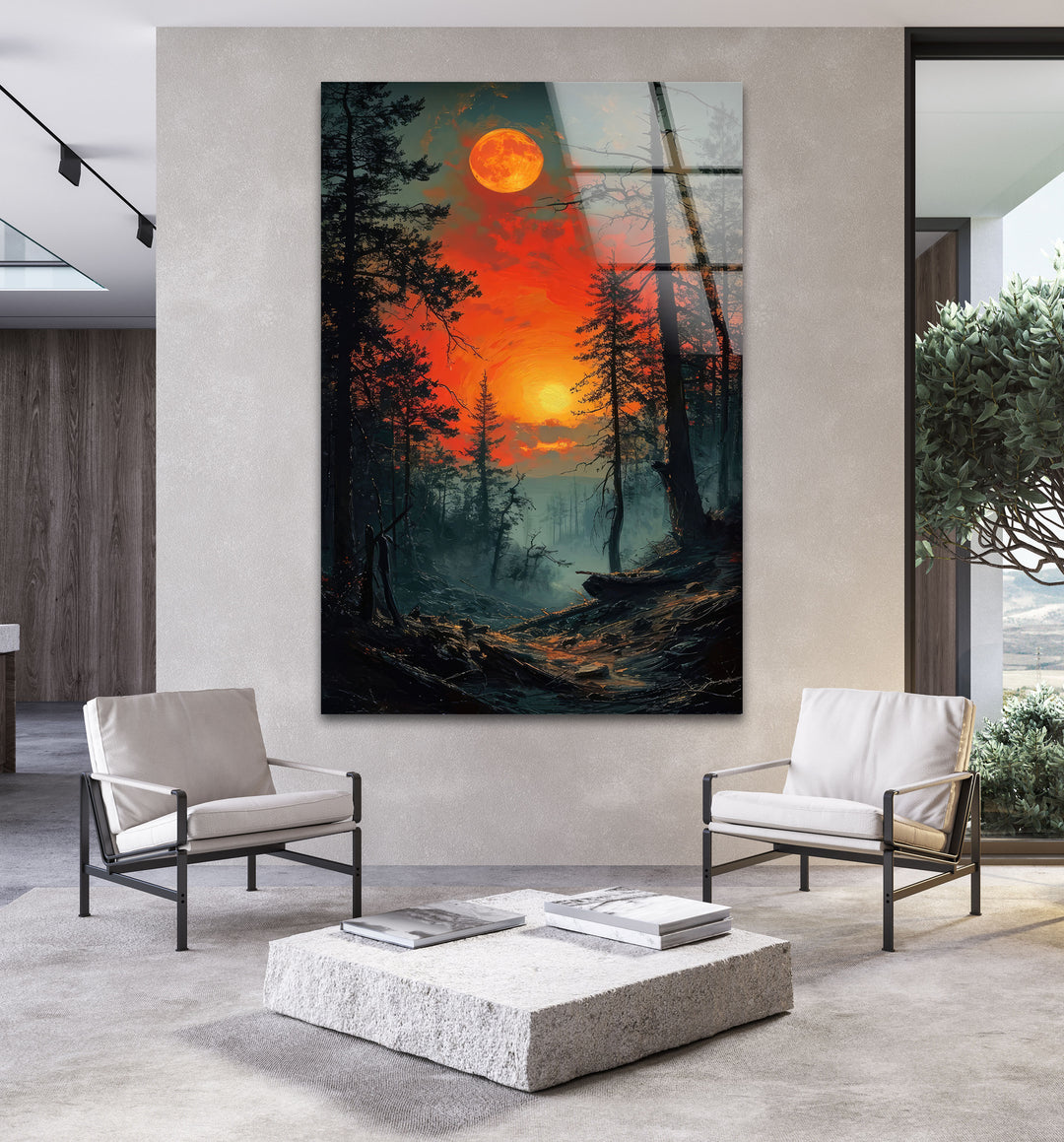 Blood Moon In The Forest Glass Wall Art art glass wall art, glass wall art pictures