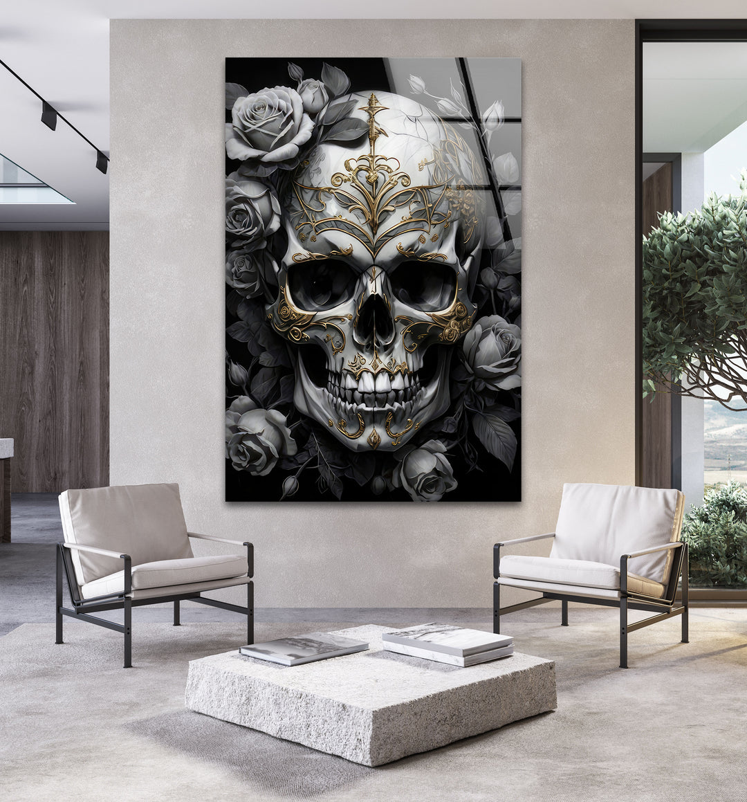 Skull & Rose Cool Wall Art & Glass Wall Decor