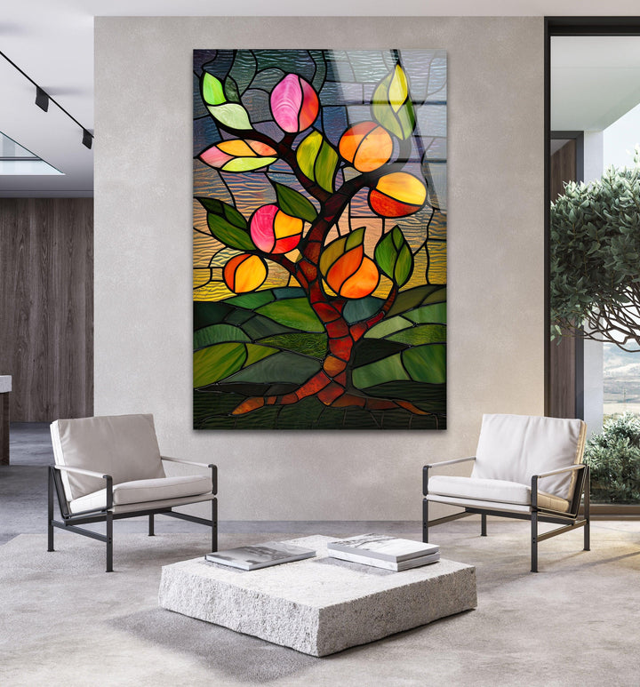 Stained Flower Art Glass Wall Art picture on glass wall art, photos printed on glass