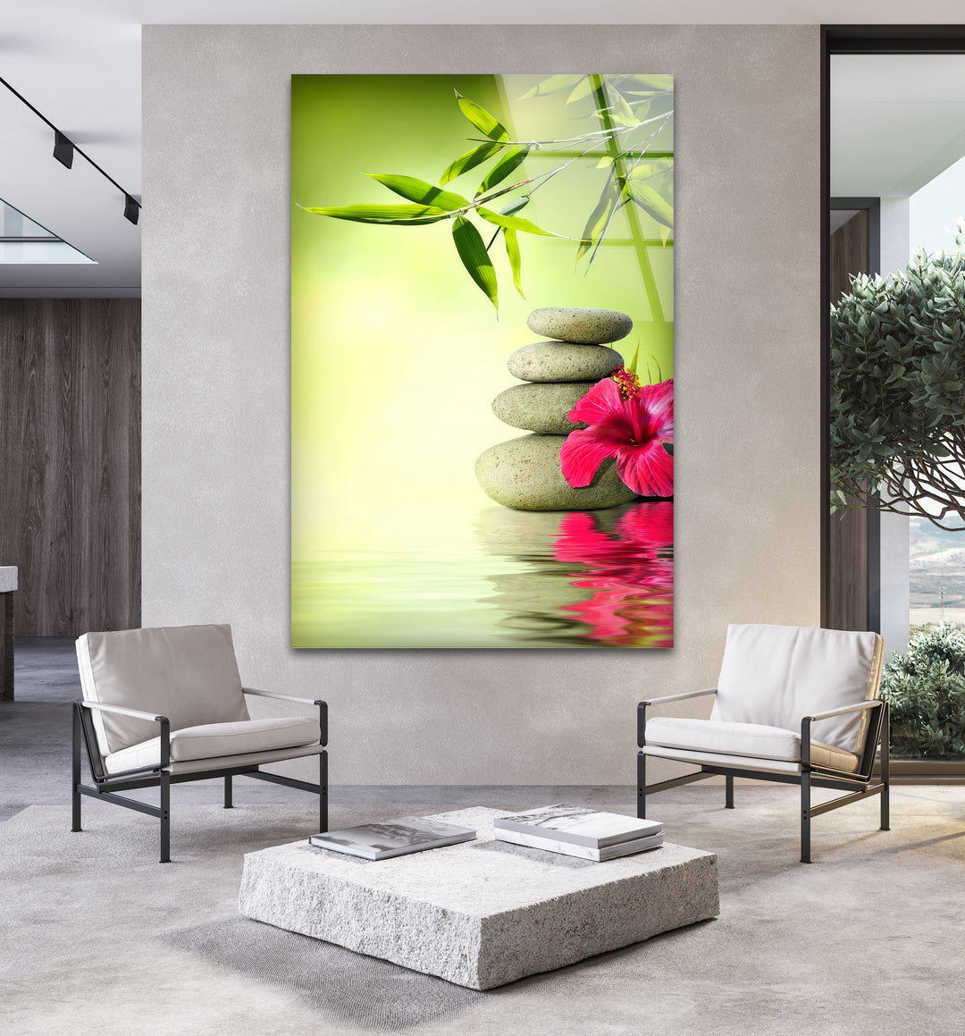 Green Zen & Spa Stones Glass Art Painting & Cool Home Decor