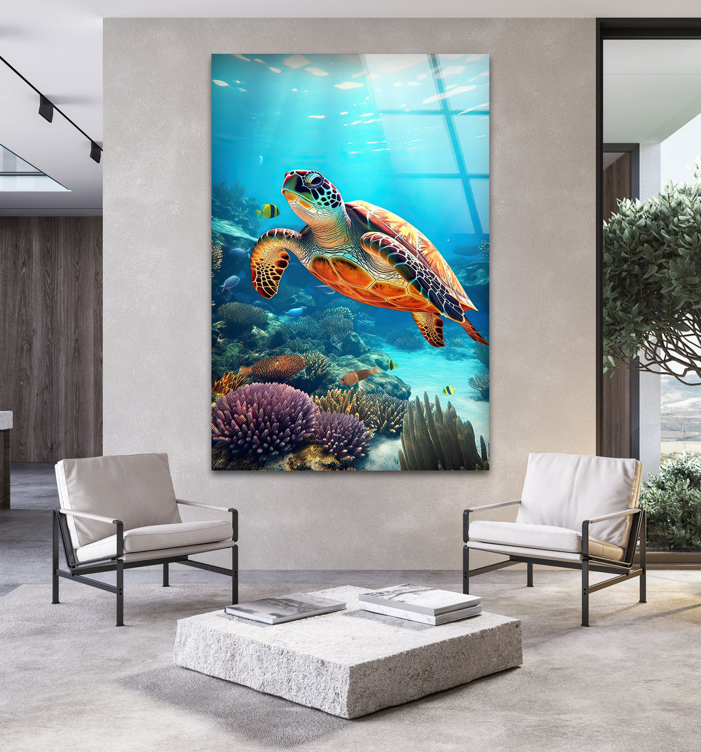 Aquatic Turtle Glass Wall Art custom glass photo prints, large glass prints