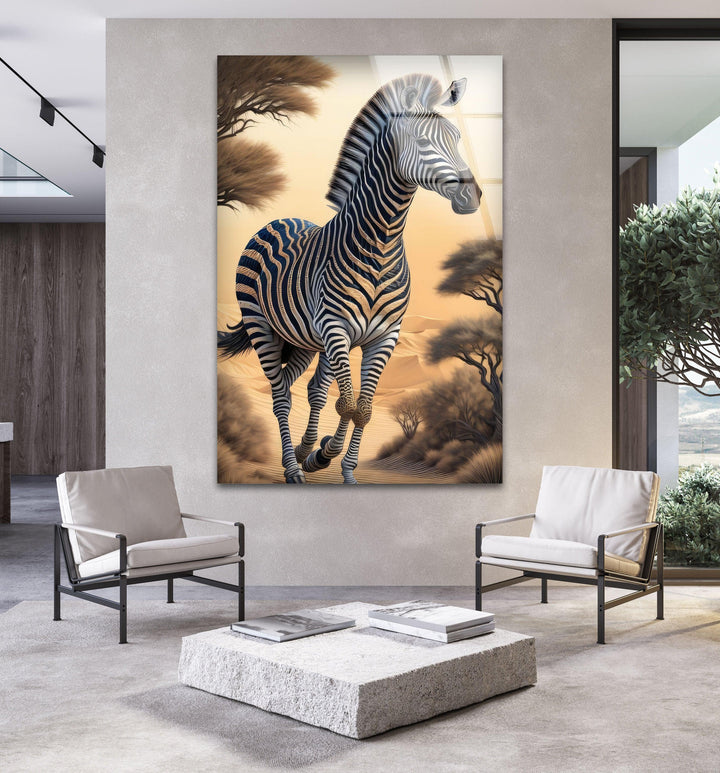 Zebra in The Desert Glass Wall Art print on glass, glass printed photos