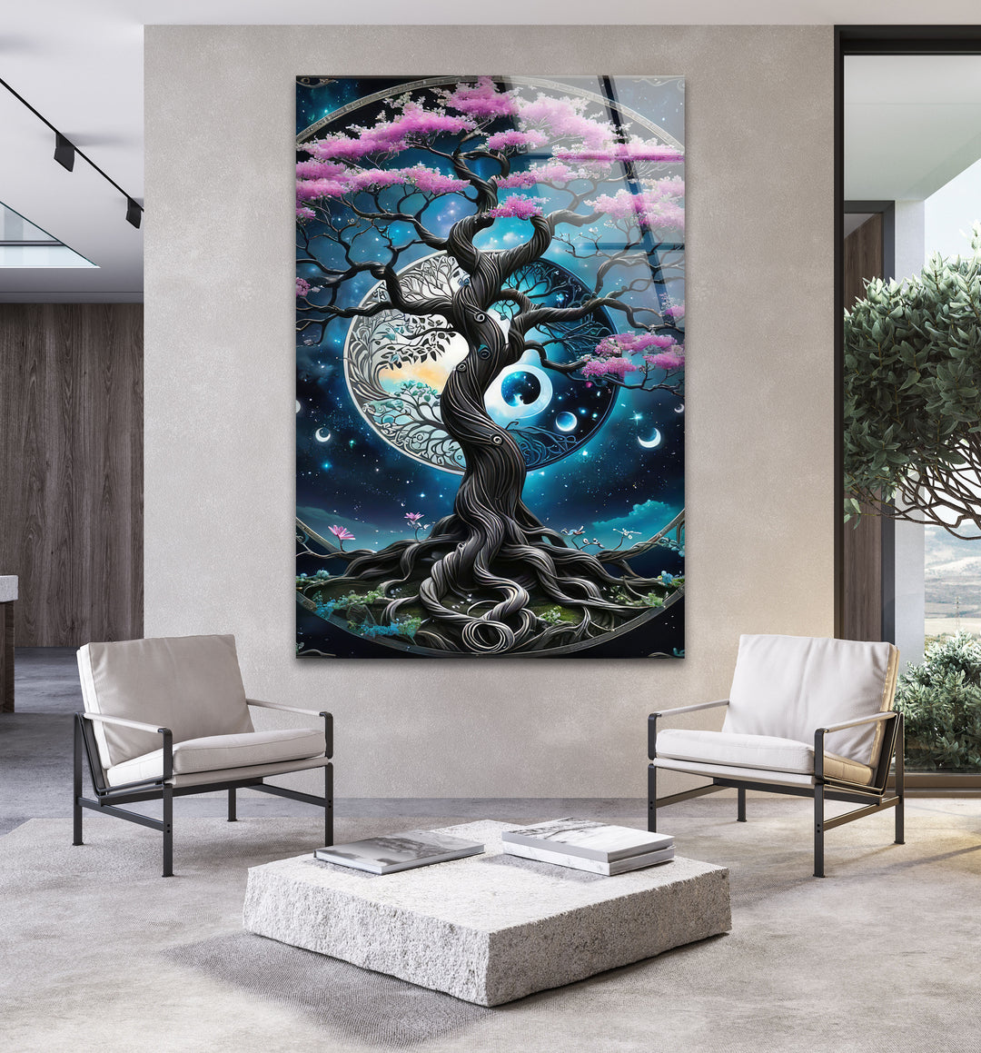 Life of Tree & Yin Yang Glass Wall Art glass art painting, glass art for the Wall