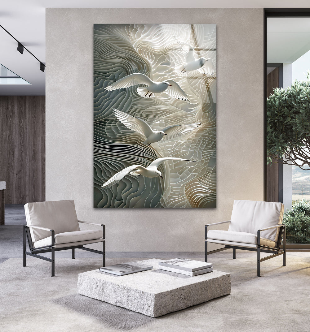 Birds Flying on Wall Glass Wall Art Glass Printing Wall Art, Print photos on glass