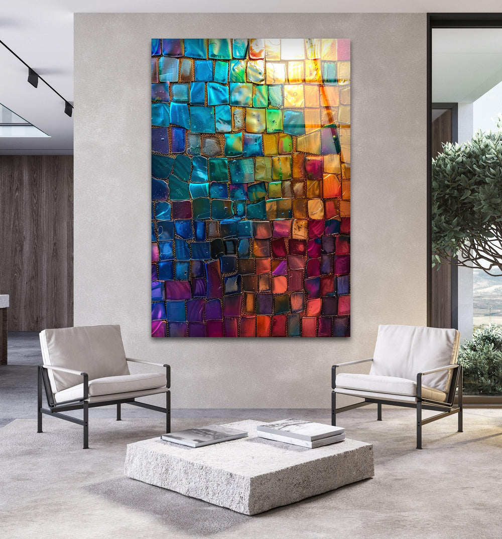 Colorful Mosaic Design Glass Wall Art picture on glass wall art, photos printed on glass