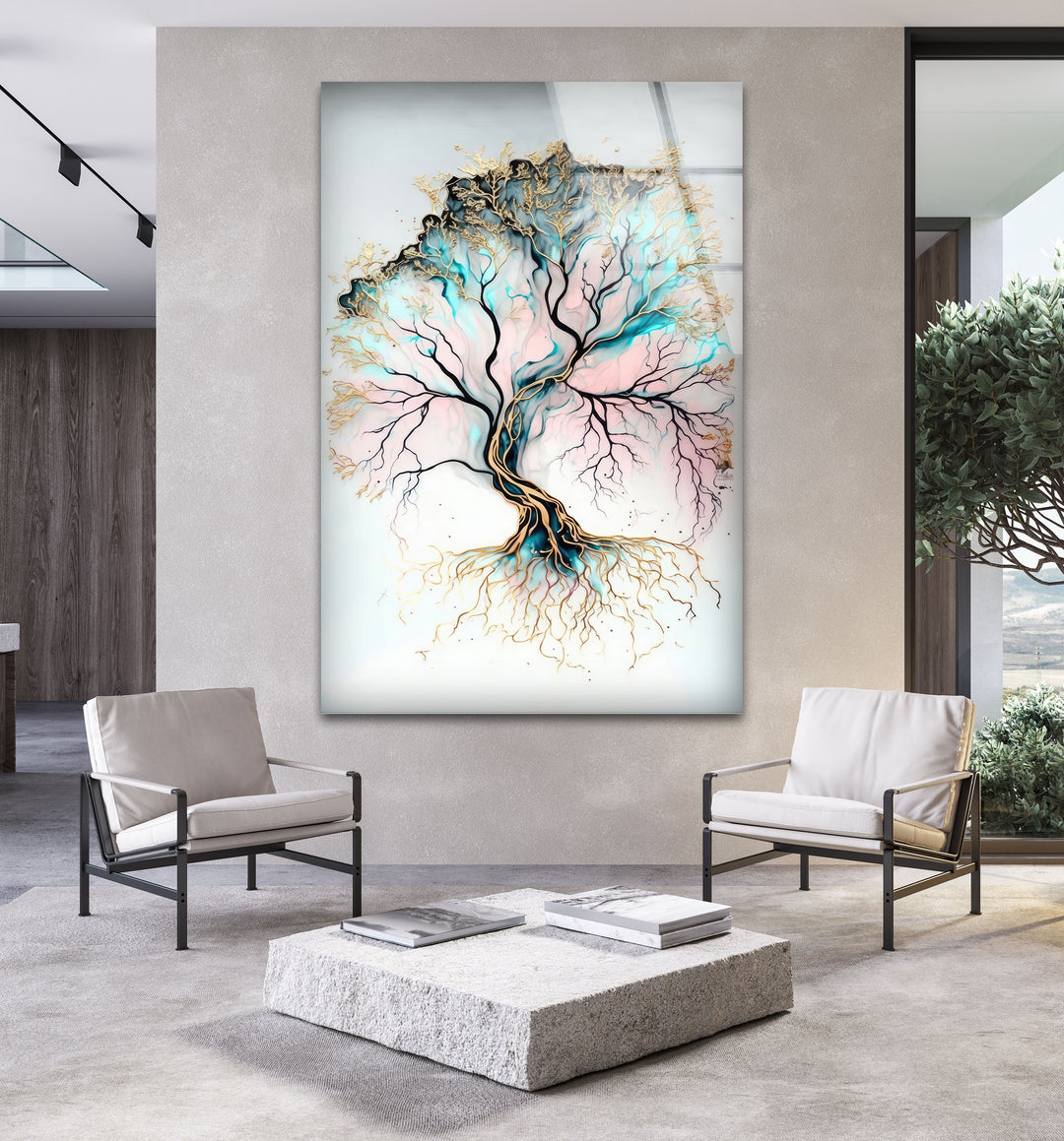 Life of Tree White Glass Wall Art custom glass pictures, glass art prints