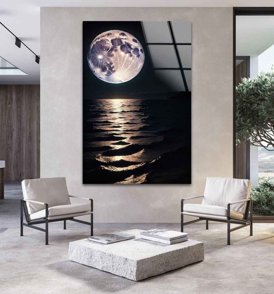 Moon Over Water Glass Wall Art picture on glass wall art, photos printed on glass