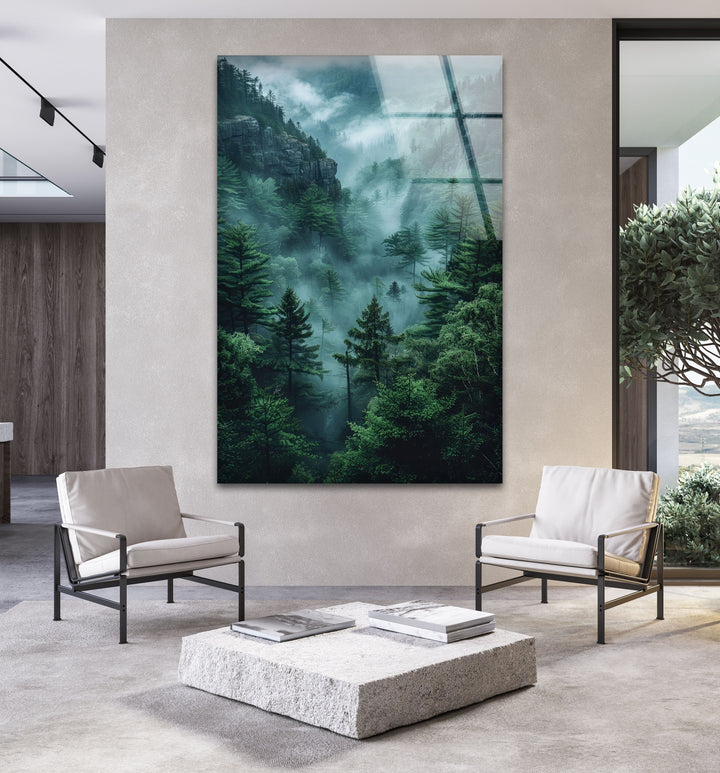 Dark Foggy Forest Glass Wall Art Glass Printing Wall Art, Print photos on glass