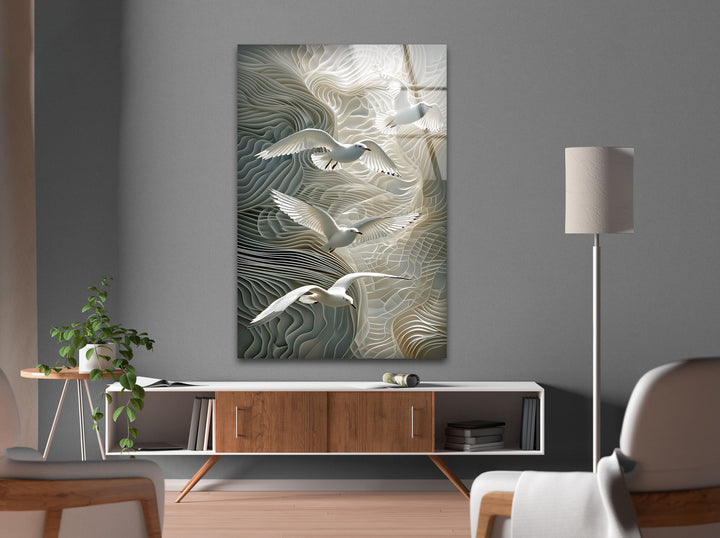 Birds Flying on Wall Glass Wall Art custom glass photo prints, large glass prints