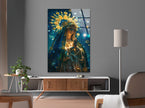 Virgin Mary Blessed Mother Picture on Glass | Elegant Wall Art