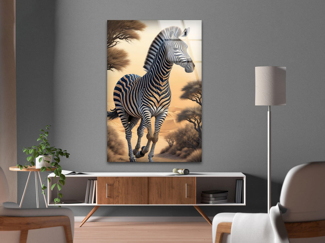 Zebra in The Desert Glass Wall Art glass art painting, glass art for the Wall