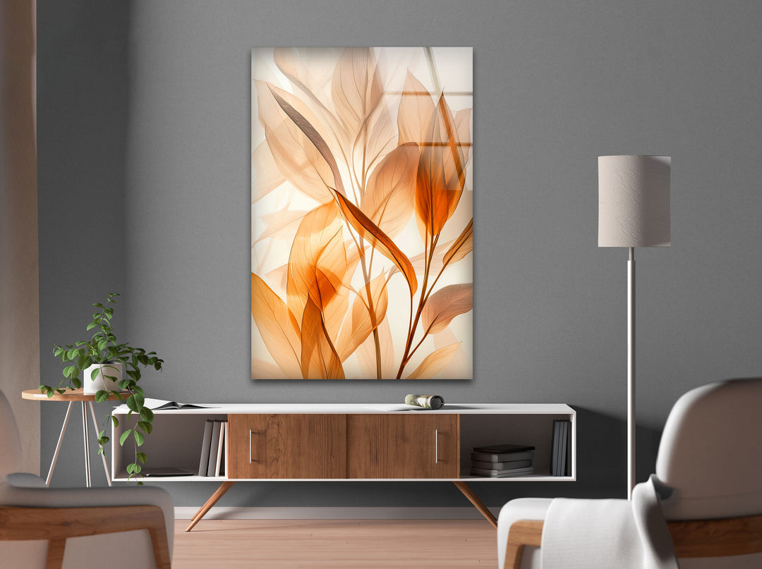 Watercolor Orange Leaves Glass Wall Art, glass image printing, glass prints from photos