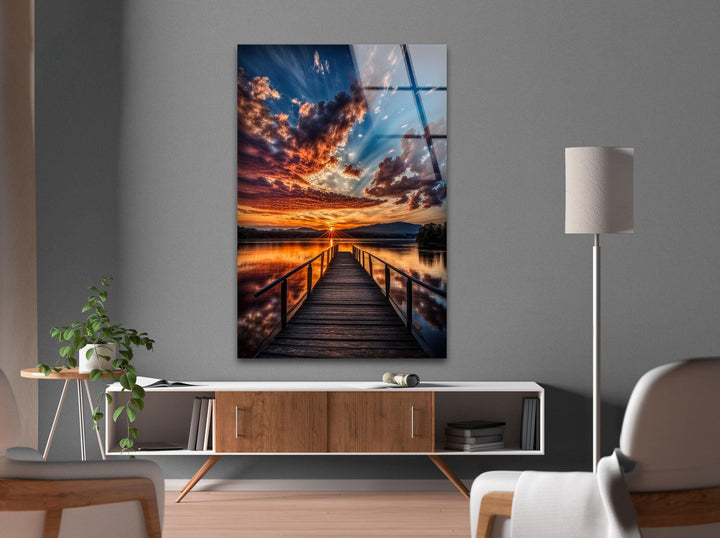 Peaceful Lakeside & Dock Glass Wall Art print on glass, glass printed photos