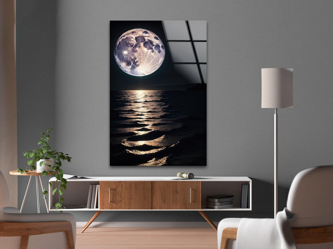 Moon Over Water Glass Wall Art glass art painting, glass art for the Wall