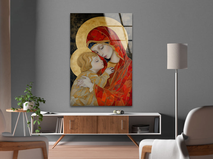 Lady and Jesus Picture on Glass Collections