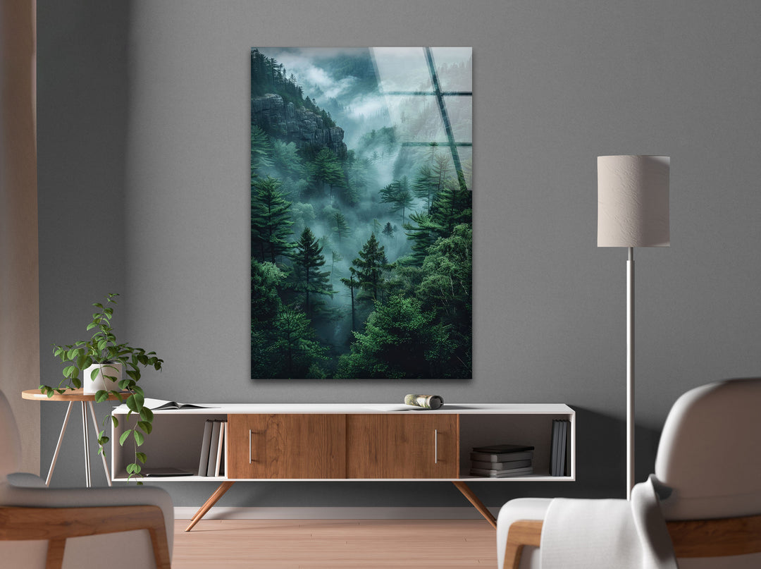 Dark Foggy Forest Glass Wall Art custom glass pictures, glass art prints