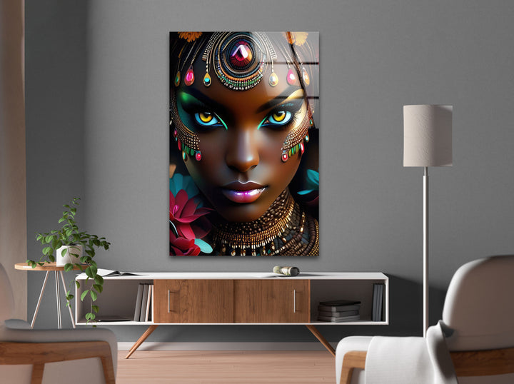 African Black Woman Tempered Glass Wall Art - MyPhotoStation