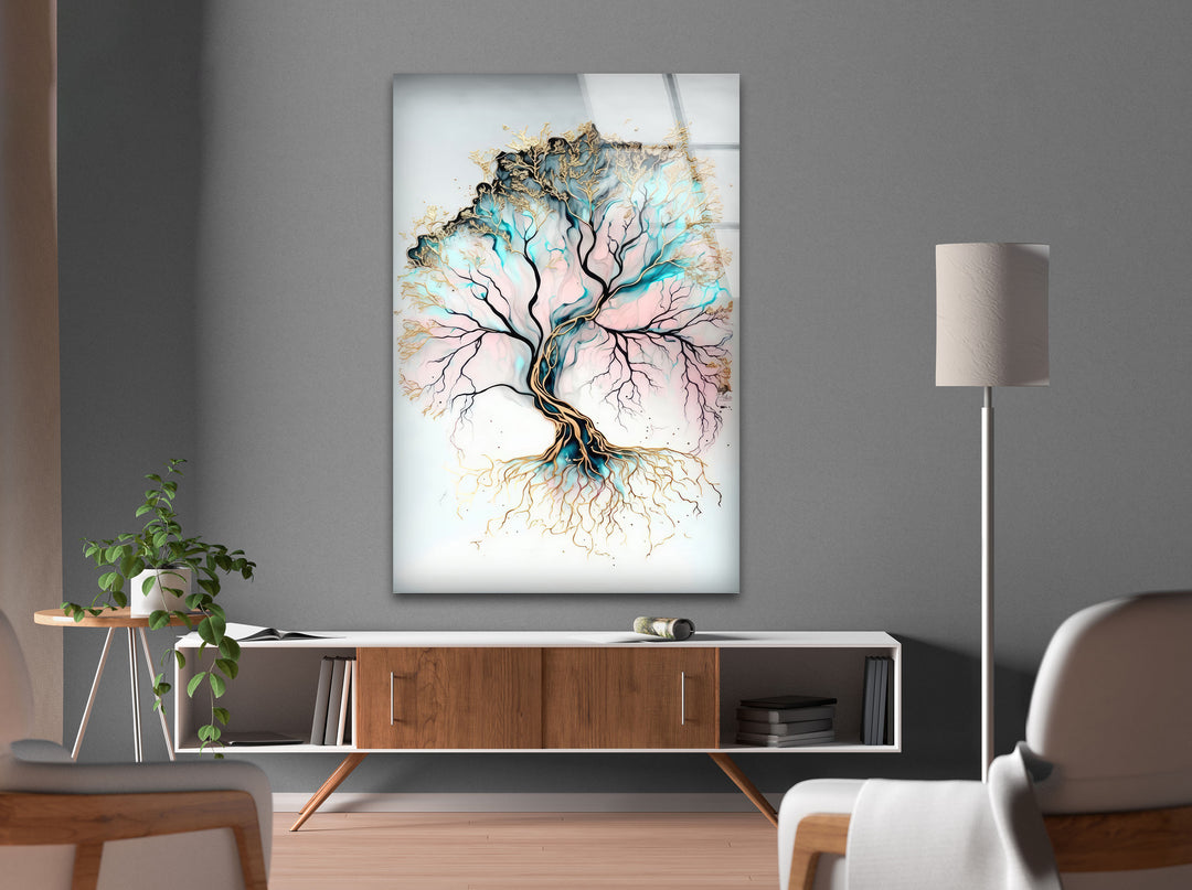 Life of Tree White Glass Wall Art picture on glass wall art, photos printed on glass