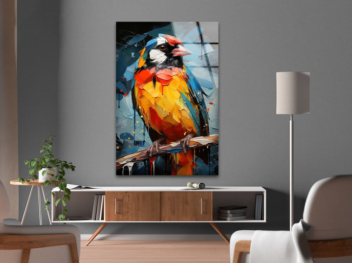 Colorful Bird Painting Glass Wall Art print picture on glass,Tempered Glass Wall Art