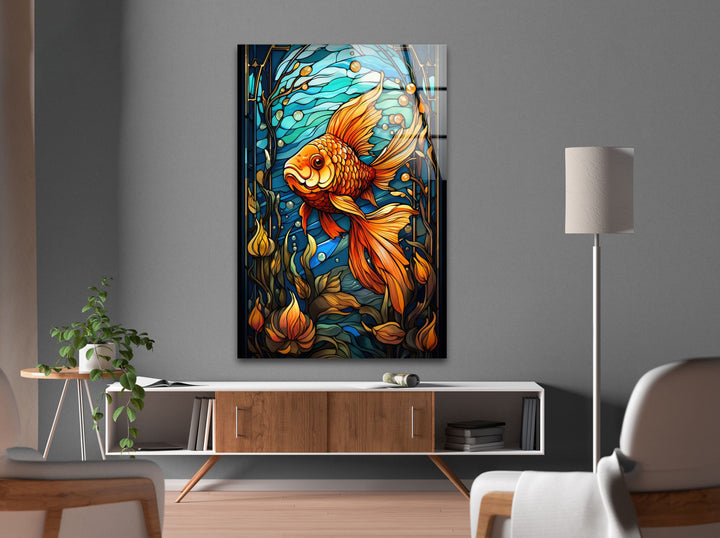 Colored Golden Fish Glass Wall Art glass photo prints, glass picture prints