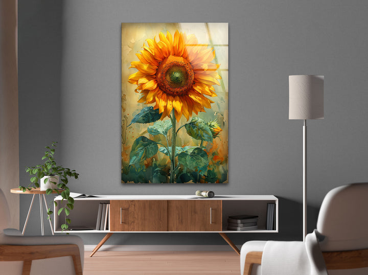 Watercolor Sunflower Glass Wall Art, Glass Printing Wall Art, Print photos on glass